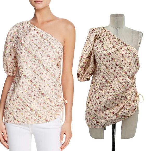 Petersyn Abigail One Shoulder Blouse Top Floral Print Pink Size Medium - Picture 1 of 13